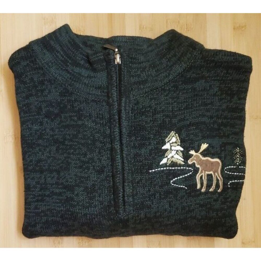 Breckenridge WOMEN 1/4 Zip Pullover Sweater Green Black Marled Scenic Pocket 2XL
